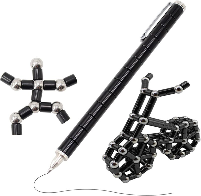 TTzycc Magnetic Fidget Pen with 13 Rings - Decompression Magnet Pen, Creative Writing Toy, Stress Relief Gift (Black) - Image 1